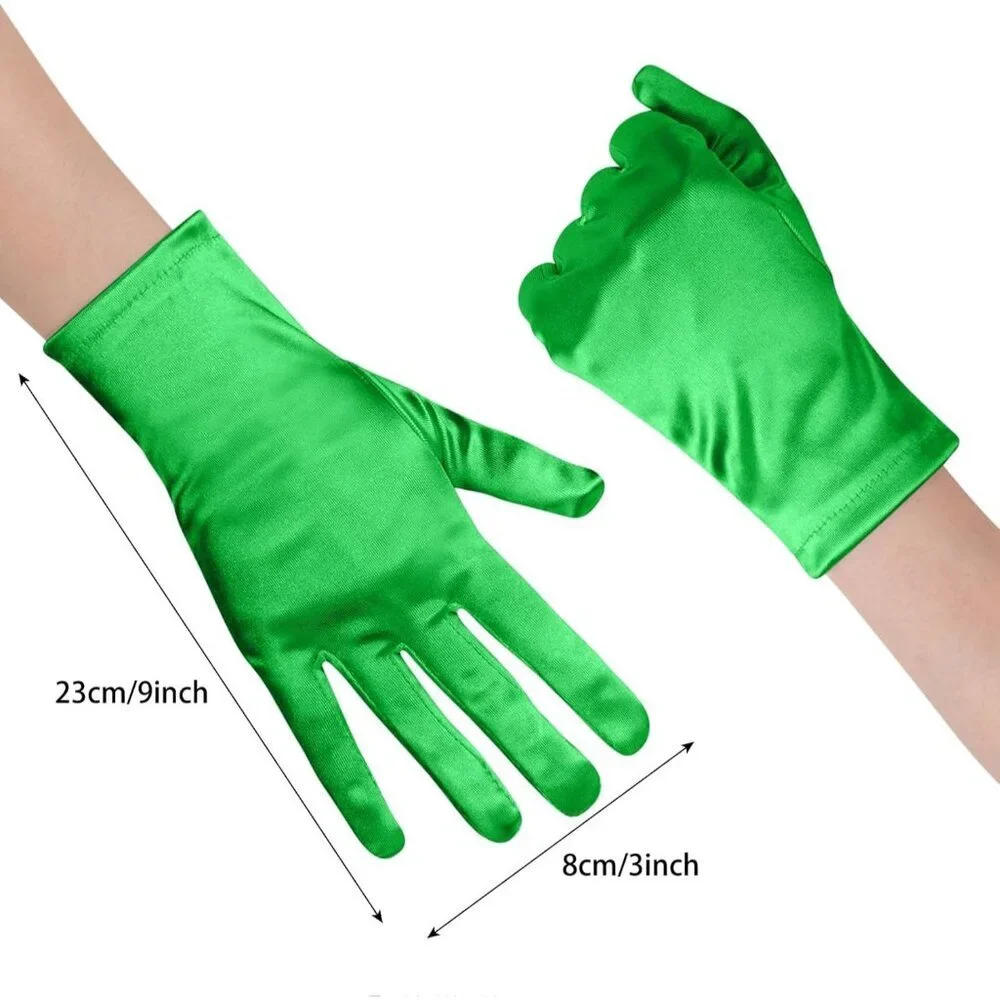 Women's Formal Short Green Satin Gloves Bridal Wedding Banquet Party Costume